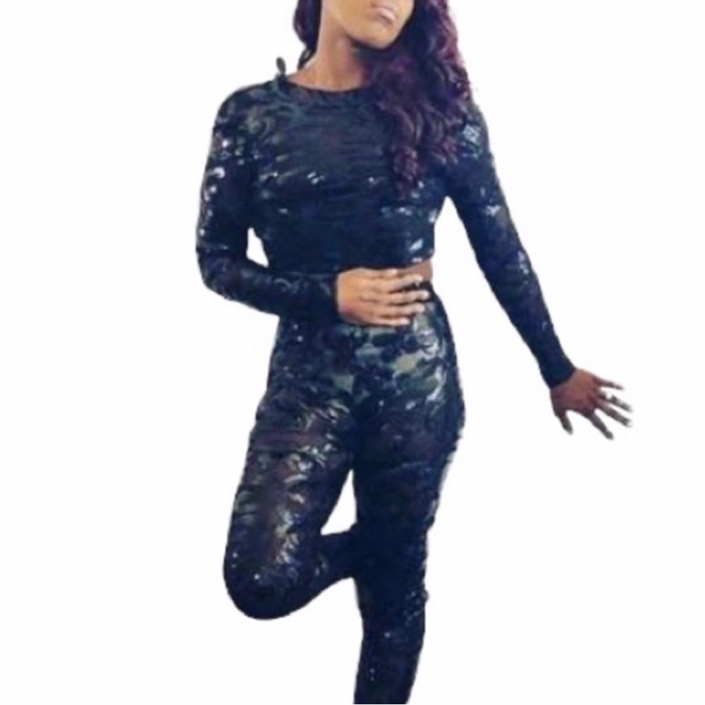 Crop top sequent pantsuit